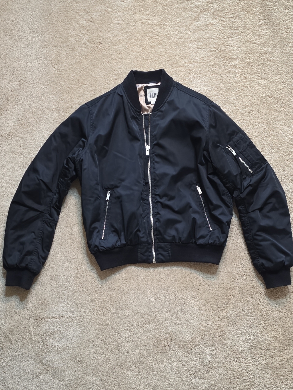 GAP Black Bomber Jacket with Silver Zippers (Unisex)